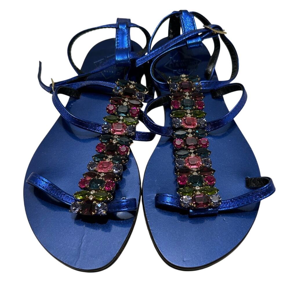 EMANUELA CARUSO New $490 Metallic Blue Crystal Embellished Sandals Sz 35(US 5.5)